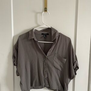 Forever 21 Womens Gray Cropped Button Up